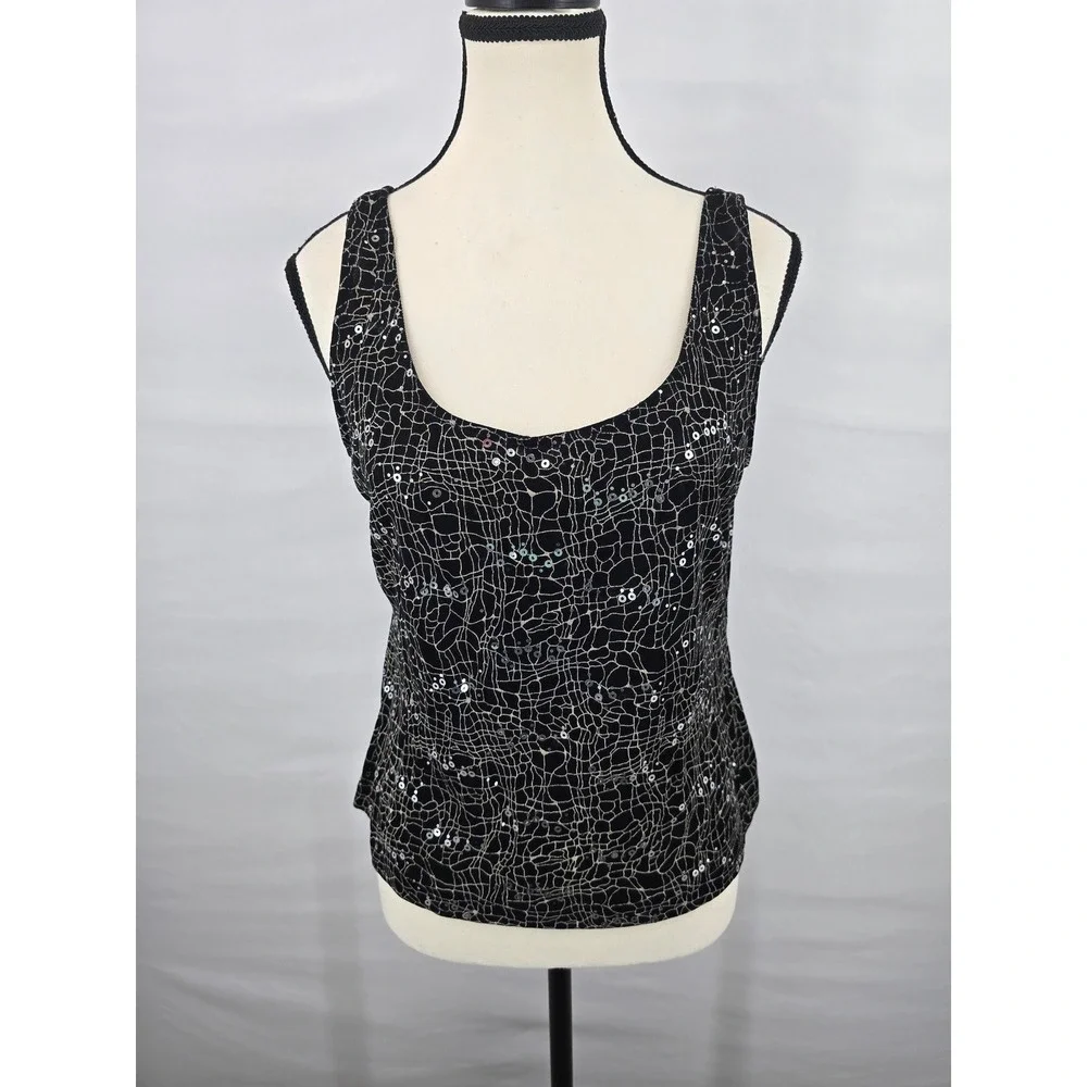 Alex Evenings Womens Black Gold Crackle Sequin Scoop Neck Formal Tank Top Large - Picture 1 of 4